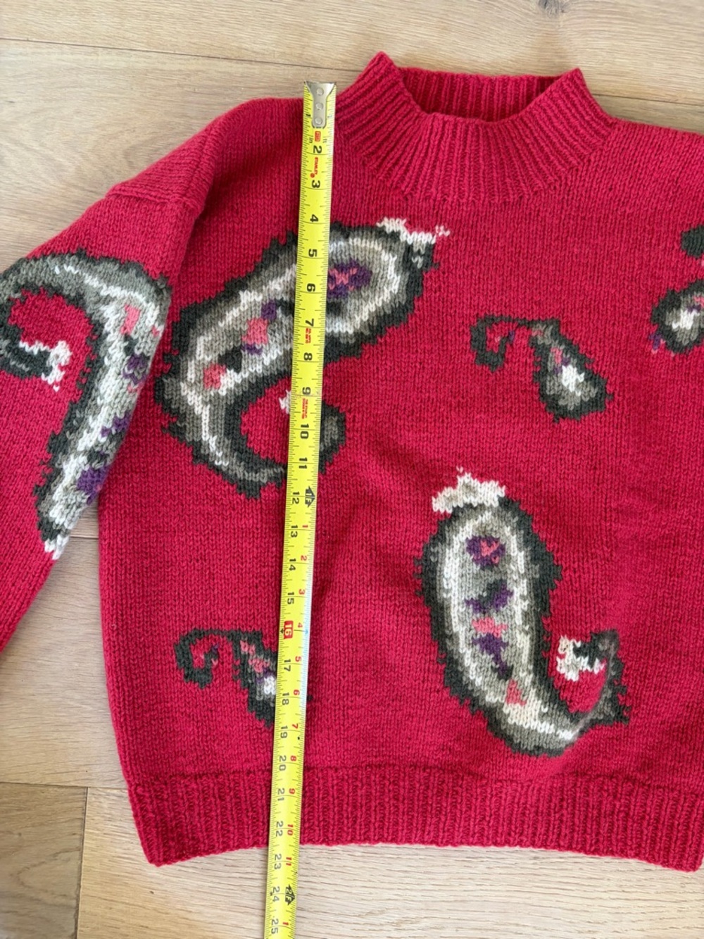 Merona Handknit 100% wool intarsia sweater vintage paisley design - M - Picture 4 of 7